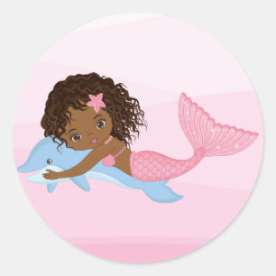 Adesivo Sereia Afro-Americana com Dolphin Sticker