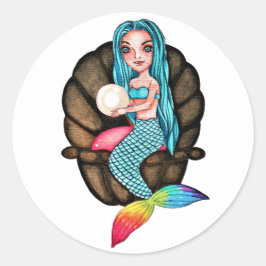 Adesivo Sereia Arco-Íris Com Pérola Em Aquarela