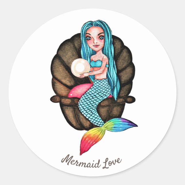 Adesivo Sereia Arco-Íris Com Pérola Em Aquarela (Frente)