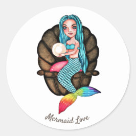 Adesivo Sereia Arco-Íris Com Pérola Em Aquarela