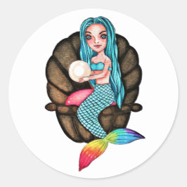 Adesivo Sereia Arco-Íris Com Pérola Em Aquarela