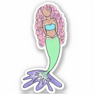 Adesivo sereia arco-íris rosa azul roxo verde preto encara