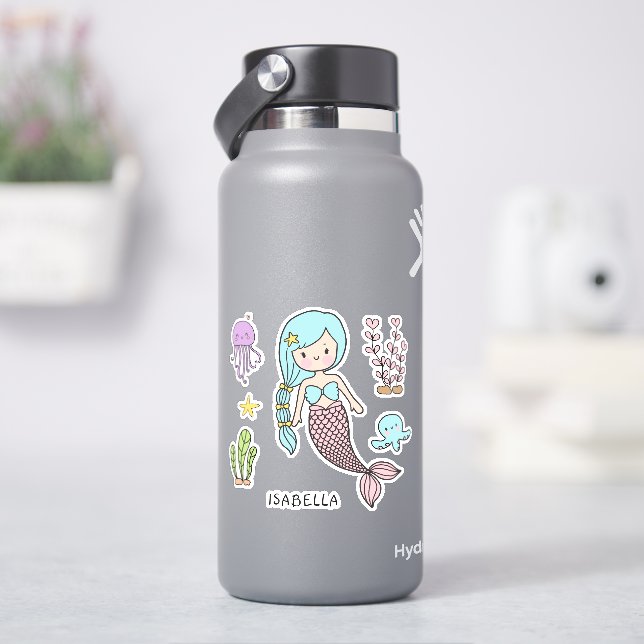 Adesivo Sereia Bestial Nome Personalizado Girassol (HidroFlask)
