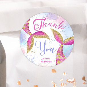 Adesivo Sereia Birthday Girls Rosa Dourada