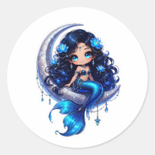 Adesivo Sereia Celestial Chibi Fofa na Lua Crescente