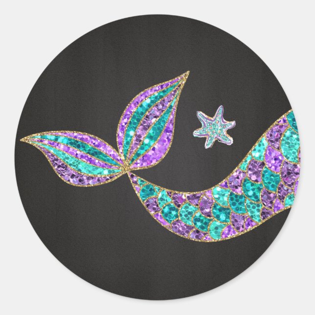 Adesivo Sereia com cola brilhante, sob o mar Obrigado (Frente)