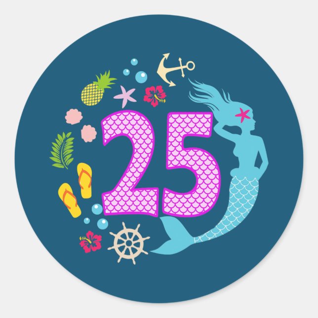 Adesivo Sereia de Aniversário do 2º 25, 25 anos (Frente)