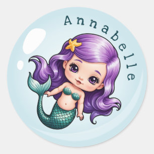 Adesivo Sereia de Cabelo Púrpura em uma Bolha Personalizar