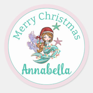 Adesivo Sereia de Natal Fofa com Chapéu de Papai Noel em R