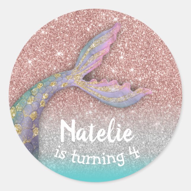 Adesivo Sereia debaixo do mar, Rosa Dourada garota, aniver (Frente)