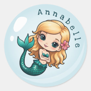 Adesivo Sereia doce no cabelo de uma bolha personalizada