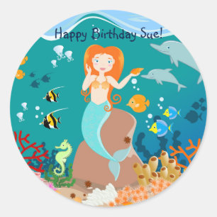 Adesivo Sereia e golfinhos sob a festa de aniversário marí