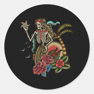 Adesivo Sereia Esqueleto Tradicional Tatuagem Velha Colmei