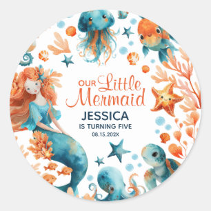 Adesivo Sereia Fofa Sob O Aniversário Da Bebê Do Mar
