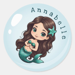 Adesivo Sereia Gelada, Cabelo Castanho, Olhos Verdes Perso
