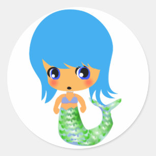 Adesivo sereia mágica chibi cabelo azul