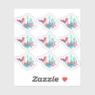 Adesivo Sereia no Âncera Aquarela Náutica Garota de Praia