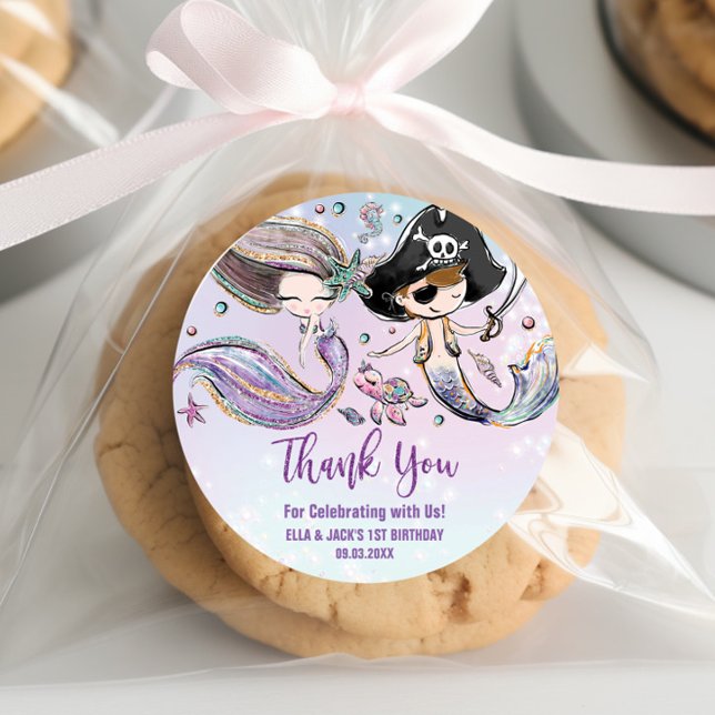 Adesivo Sereia Pirata Sob O Favor Conjunta De Aniversário  (Criador carregado)