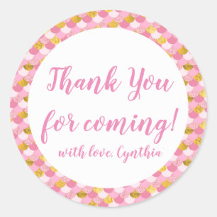 Adesivo Sereia Rosa, Aniversário Obrigado Tag Stickers