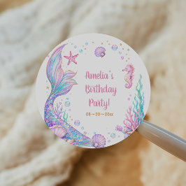 Adesivo Sereia Rosa Dourado Sob o Mar Aniversário Clássico