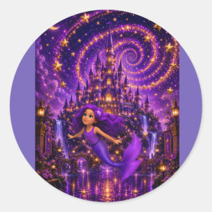 Adesivo Sereia Roxa Estrela Espiral Fantasia Castelo Arte