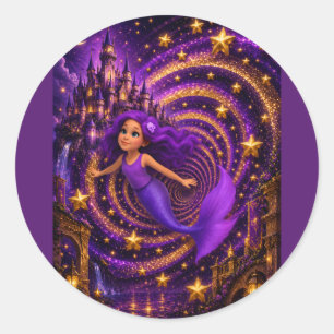Adesivo Sereia Roxa Estrela Espiral Fantasia Castelo Arte