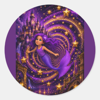 Adesivo Sereia Roxa Estrela Espiral Fantasia Castelo Arte