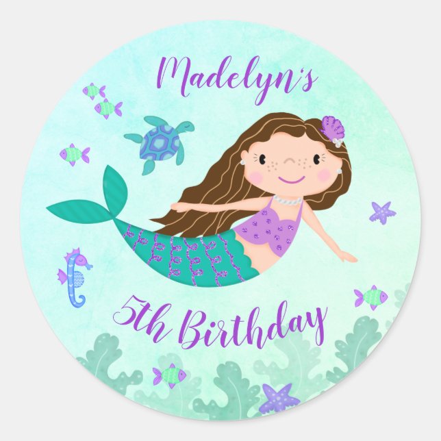 Adesivo Sereia Roxa Sob O Aniversário Do Mar (Frente)