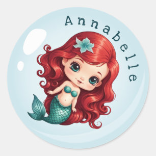 Adesivo Sereia ruiva em forma de bolha Personaliza