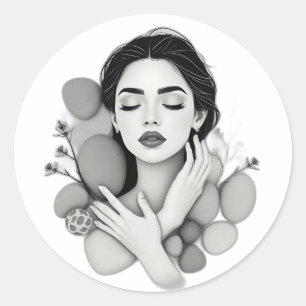 Adesivo Serene Mulher com Pedras e Plantas