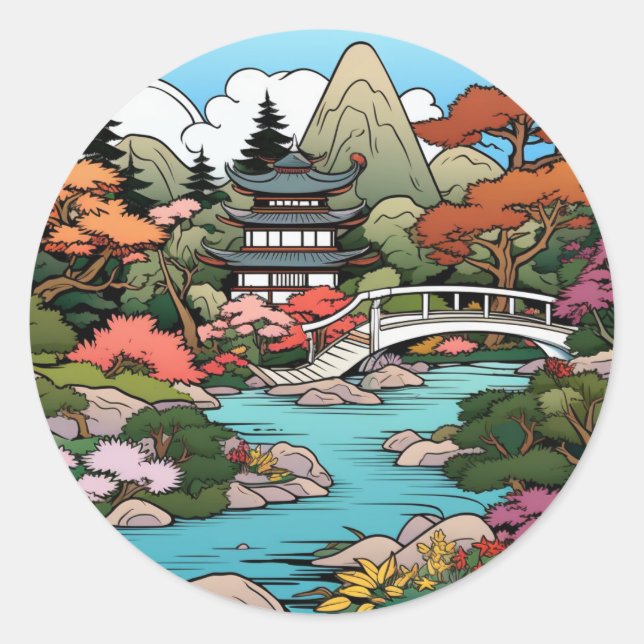 Adesivo Serenidade de Pondside: Temple and Bridge Sticker (Frente)