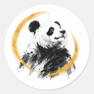 Adesivo Série Nishiki - Panda olhando para cima em Sumi-e 
