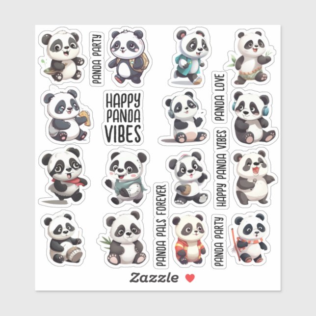 Adesivo Série Panda 15pcs para Diary, Scrapbook Stickers (Folha)