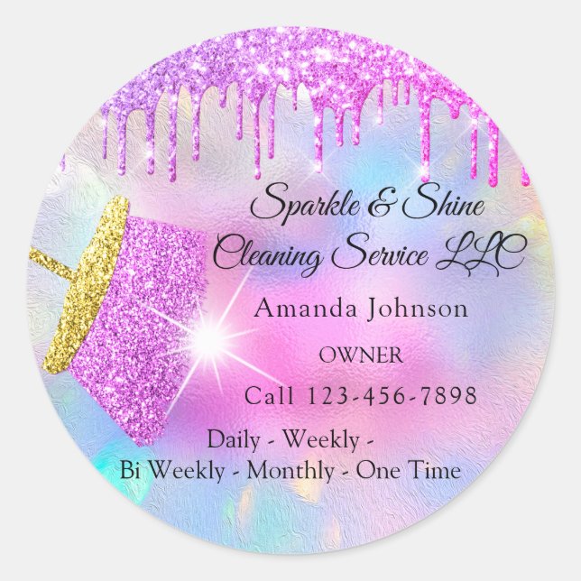 Adesivo Serviços de Limpeza de Unidades Rosa de Casa Hológ (Frente)