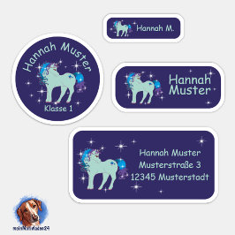 Adesivo Set - 24 Namensaufkleber Fantasy Einhorn blau |