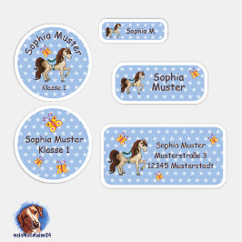 Adesivo Set - 24 Namensaufkleber Pferde Sternchen blau |