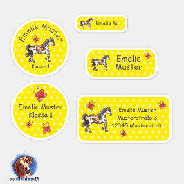 Adesivo Set - 24  Namensaufkleber Pferde Sternchen gelb |
