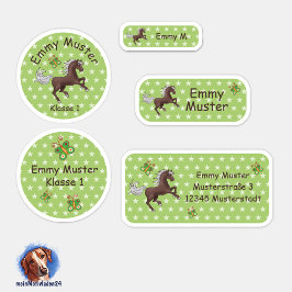 Adesivo Set - 24 Namensaufkleber Pferde Sterne grün | 