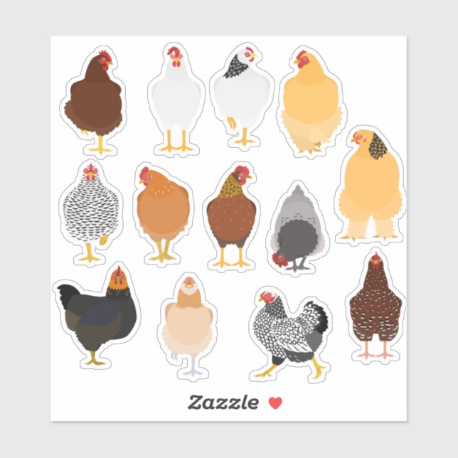 Adesivo set of various chickens sticker (Folha)