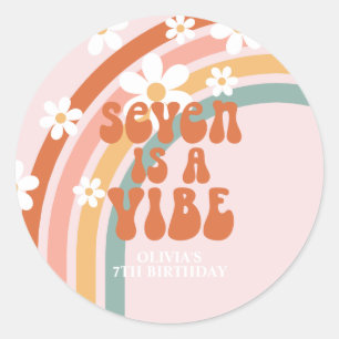 Adesivo Sete é um aniversário de 7 anos Vibe Retro arco-ír