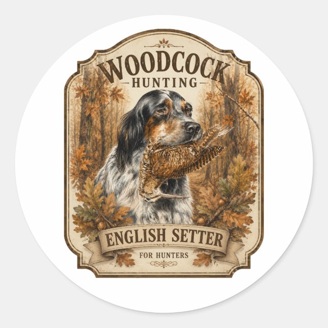 Adesivo Setter Inglês, caça à galinhola  (Frente)