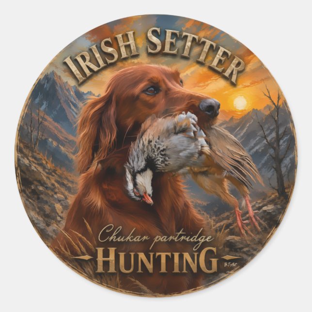 Adesivo Setter Irlandês com Perdiz Chucar ,Arte  (Frente)