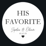 Adesivo Seu favorito de casamento do Bar de doce do Desser<br><div class="desc">Um Clássico Negro Obrigado Vestido de Casamento com "Seu Favorito" em uma fonte elegante moderna clássica. Você pode personalizá-lo facilmente com seus nomes e data de casamento.</div>