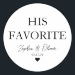 Adesivo Seu favorito de casamento do Bar de doce do Desser<br><div class="desc">Um Clássico Negro Obrigado Vestido de Casamento com "Seu Favorito" em uma fonte elegante moderna clássica. Você pode personalizá-lo facilmente com seus nomes e data de casamento.</div>