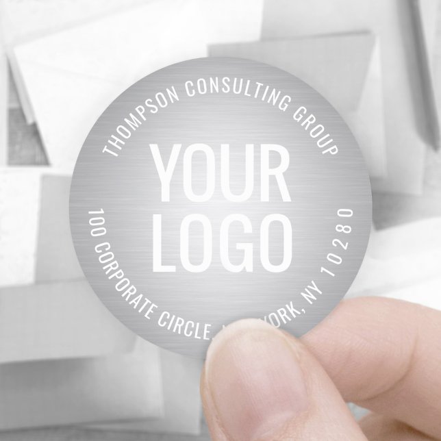 Adesivo Seu logotipo comercial Silver Faux Foil Return End (Criador carregado)