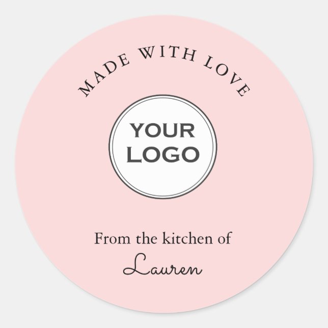 Adesivo Seu logotipo 'Feito com amor' rosa (Frente)