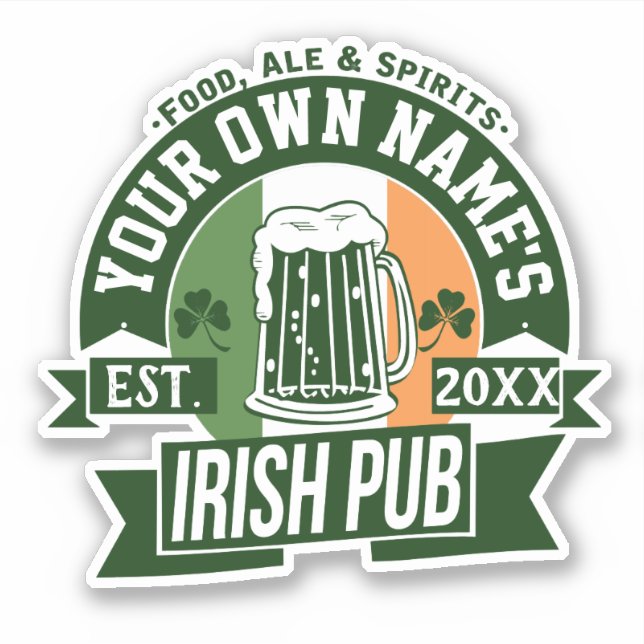 Adesivo Seu Nome Irish Pub | Dia de São Patrício engraçado (Frente)