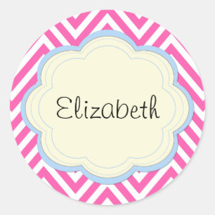 Adesivo Seu Nome - Padrão Zigzag, Chevron - Rosa Branco