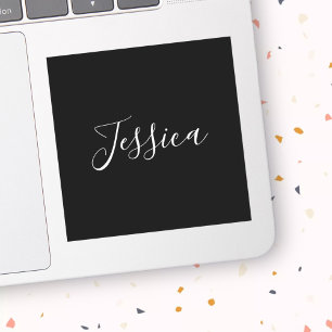 Adesivo Seu nome Script branco elegante em preto