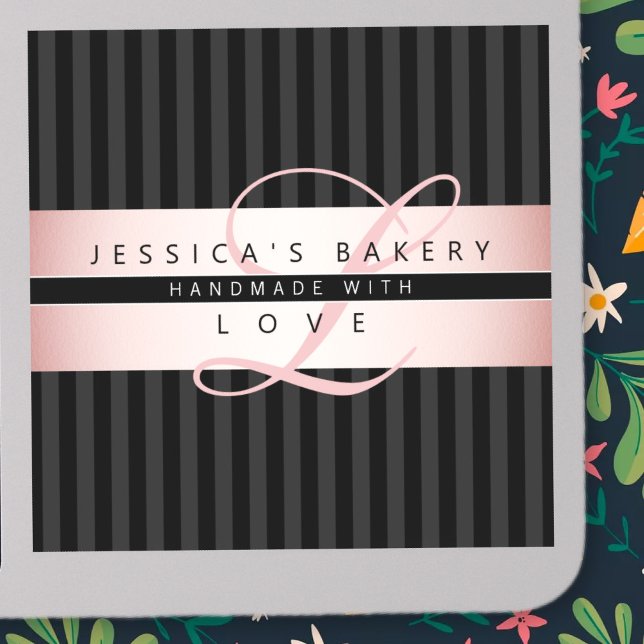 Adesivo Seu Texto Personalizado | Rosa preto Dourado com C (Criador carregado)